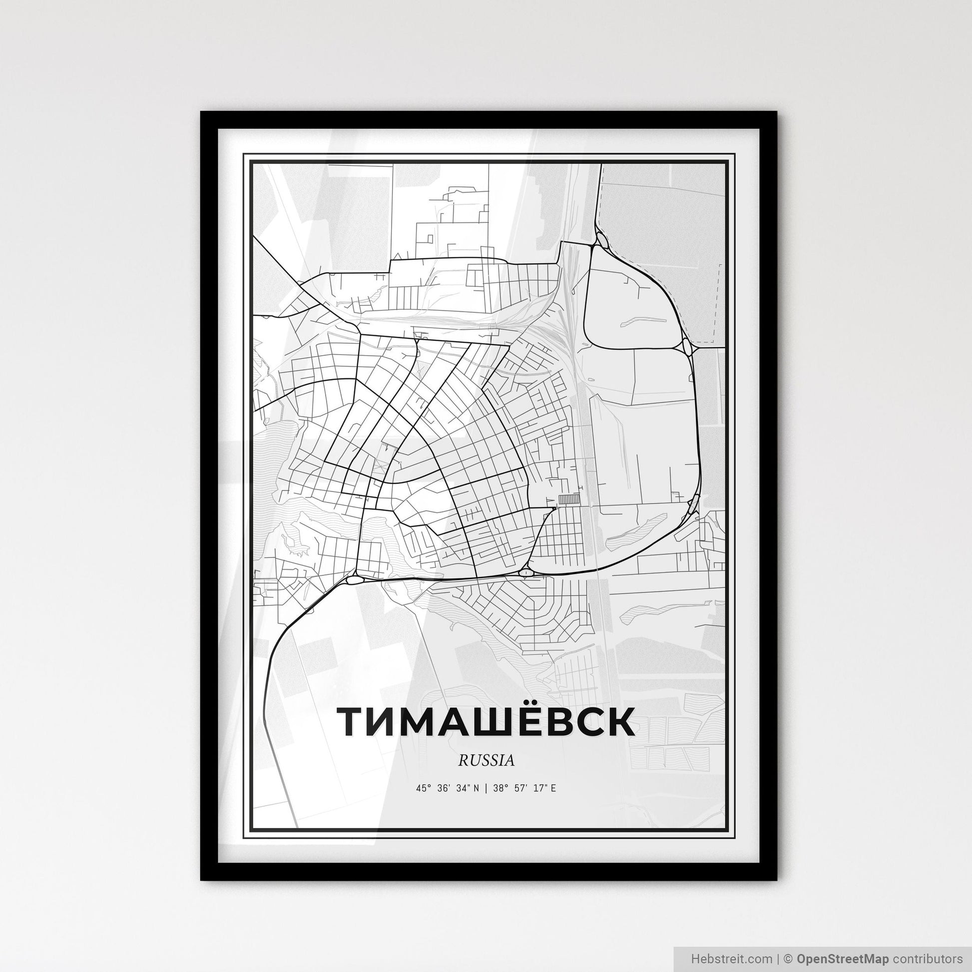 Timashyovsk Russia - Scandinavian Style City Map for Modern Home Decor