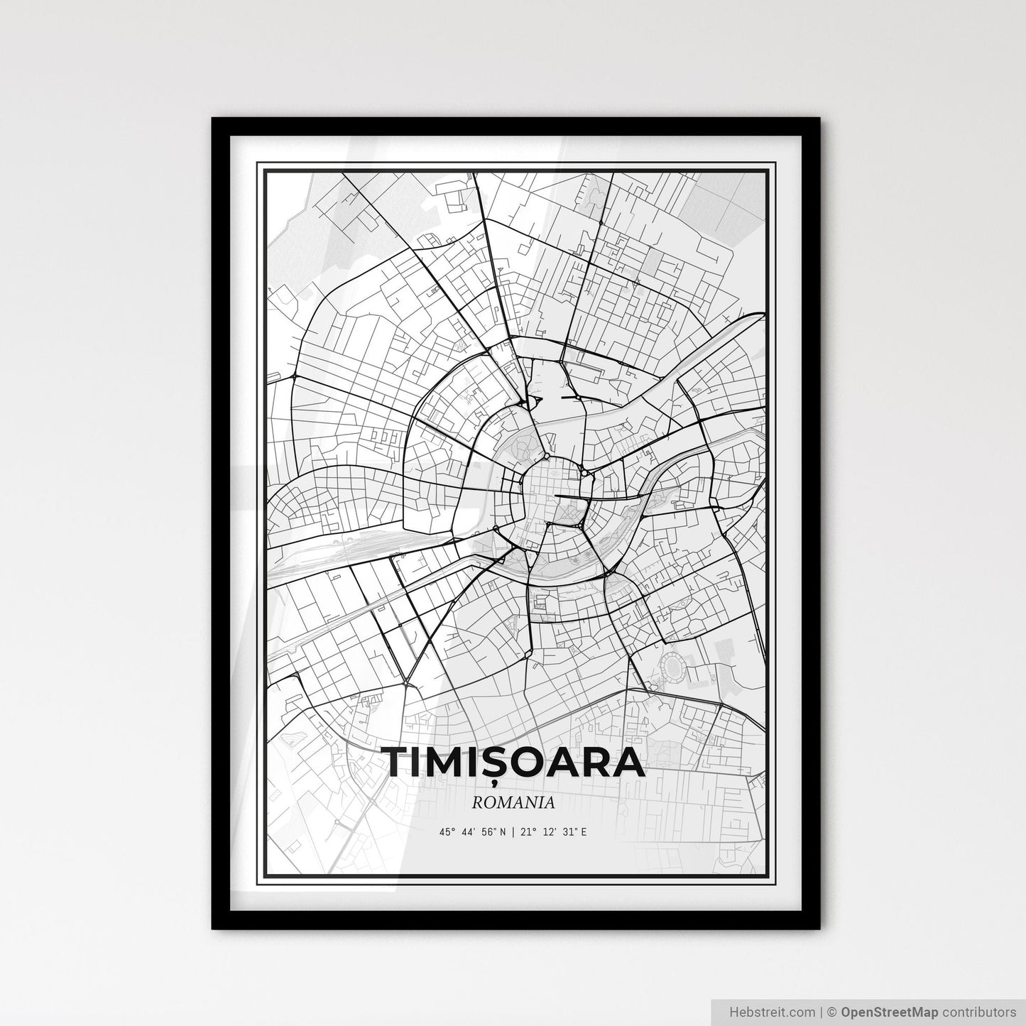 Timișoara Romania - Scandinavian Style City Map for Modern Home Decor