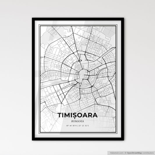 Timișoara Romania - Scandinavian Style City Map for Modern Home Decor