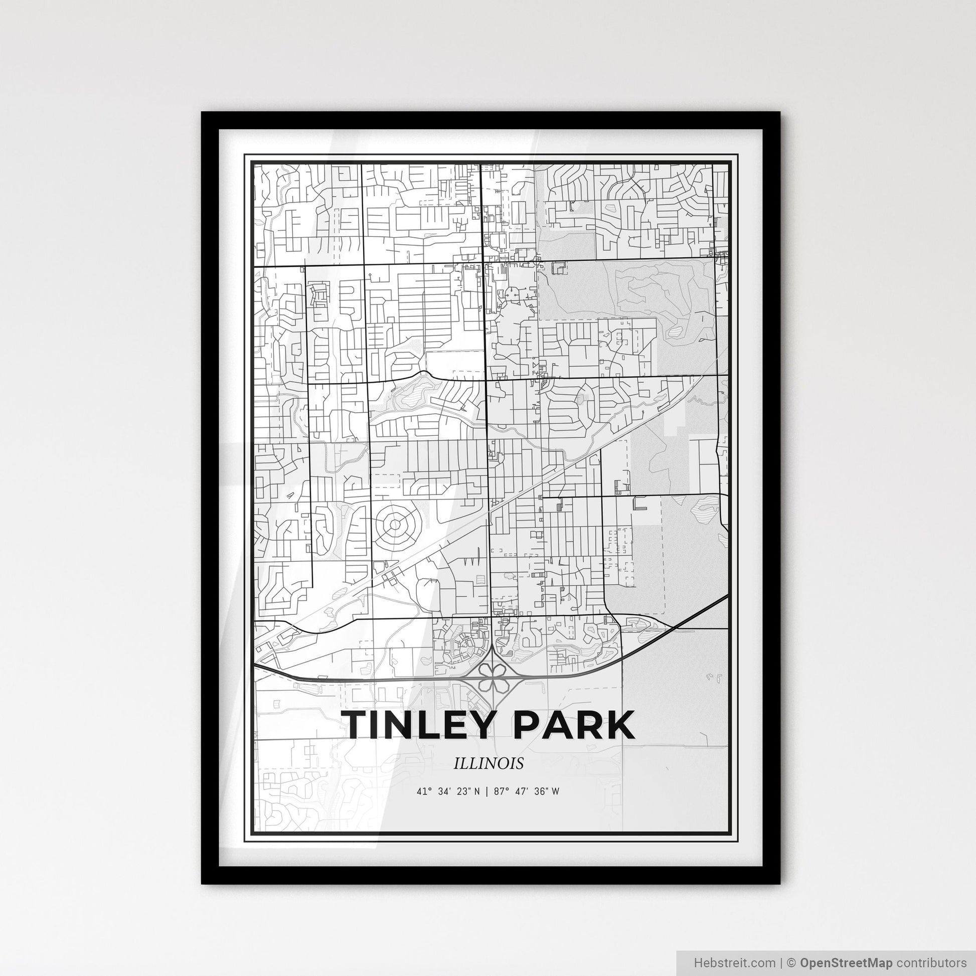 Tinley Park Illinois - Scandinavian Style City Map for Modern Home Decor