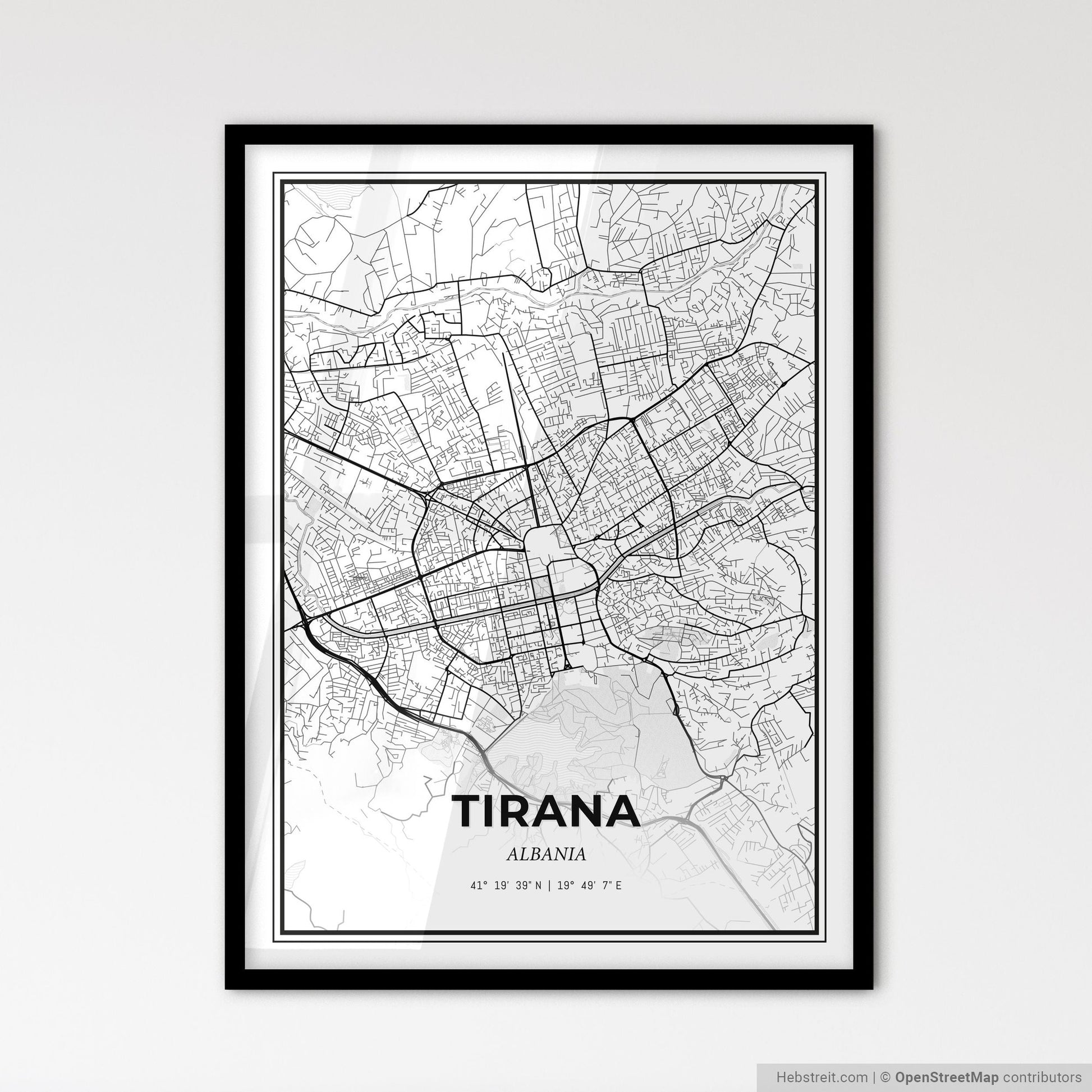 Tirana Albania - Scandinavian Style City Map for Modern Home Decor