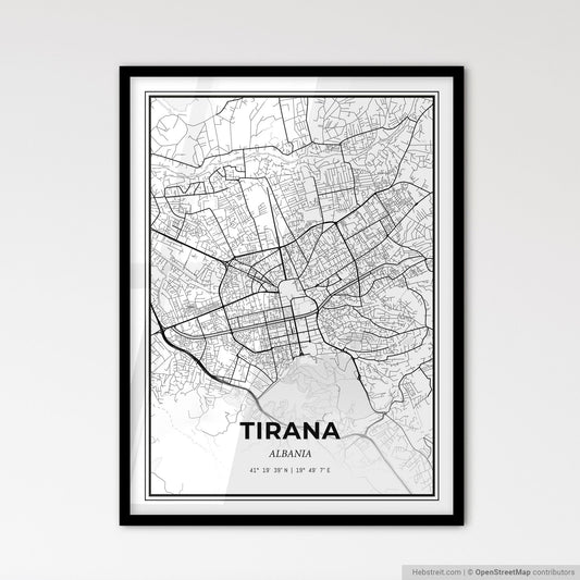 Tirana Albania - Scandinavian Style City Map for Modern Home Decor