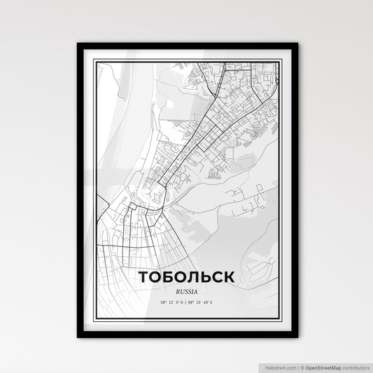 Tobolsk Russia - Scandinavian Style City Map for Modern Home Decor