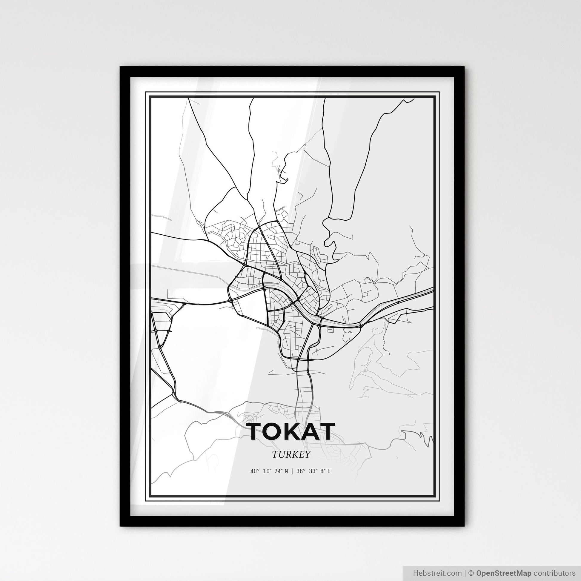 Tokat Turkey - Scandinavian Style City Map for Modern Home Decor
