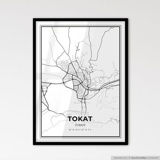 Tokat Turkey - Scandinavian Style City Map for Modern Home Decor