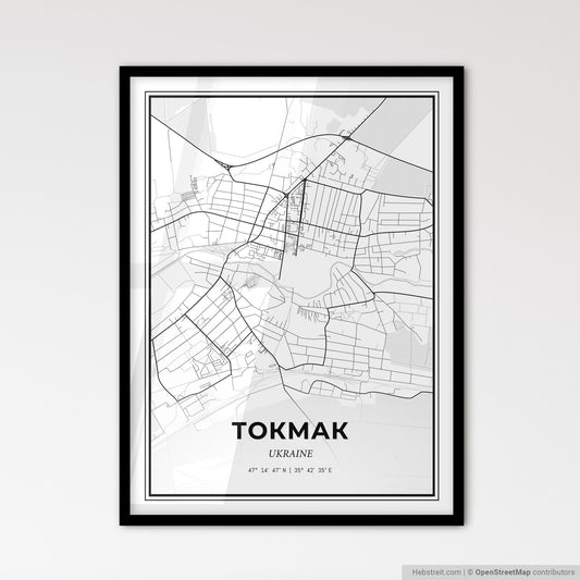 Tokmak Ukraine - Scandinavian Style City Map for Modern Home Decor