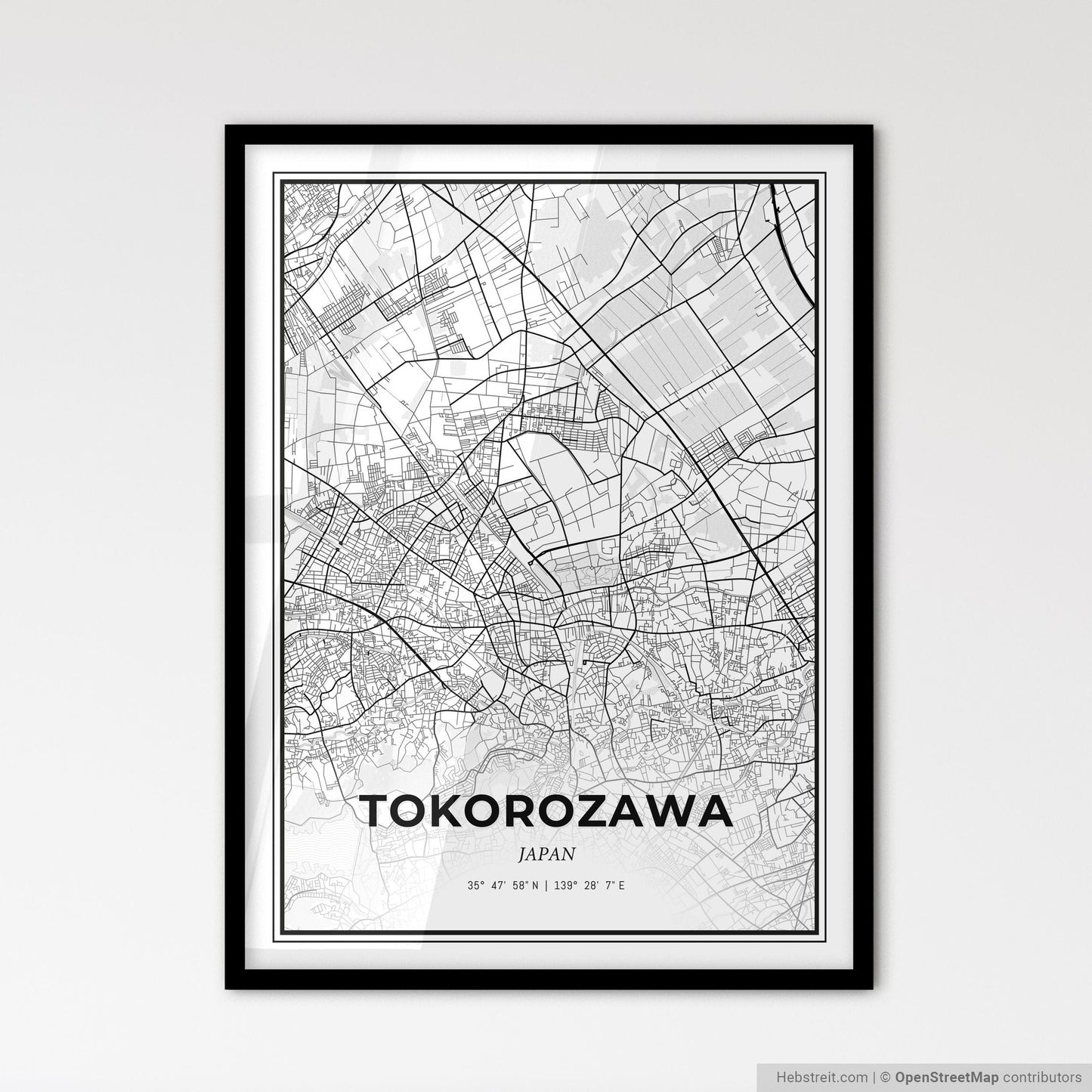 Tokorozawa Japan - Scandinavian Style City Map for Modern Home Decor