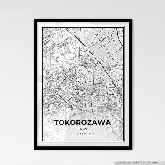 Tokorozawa Japan - Scandinavian Style City Map for Modern Home Decor