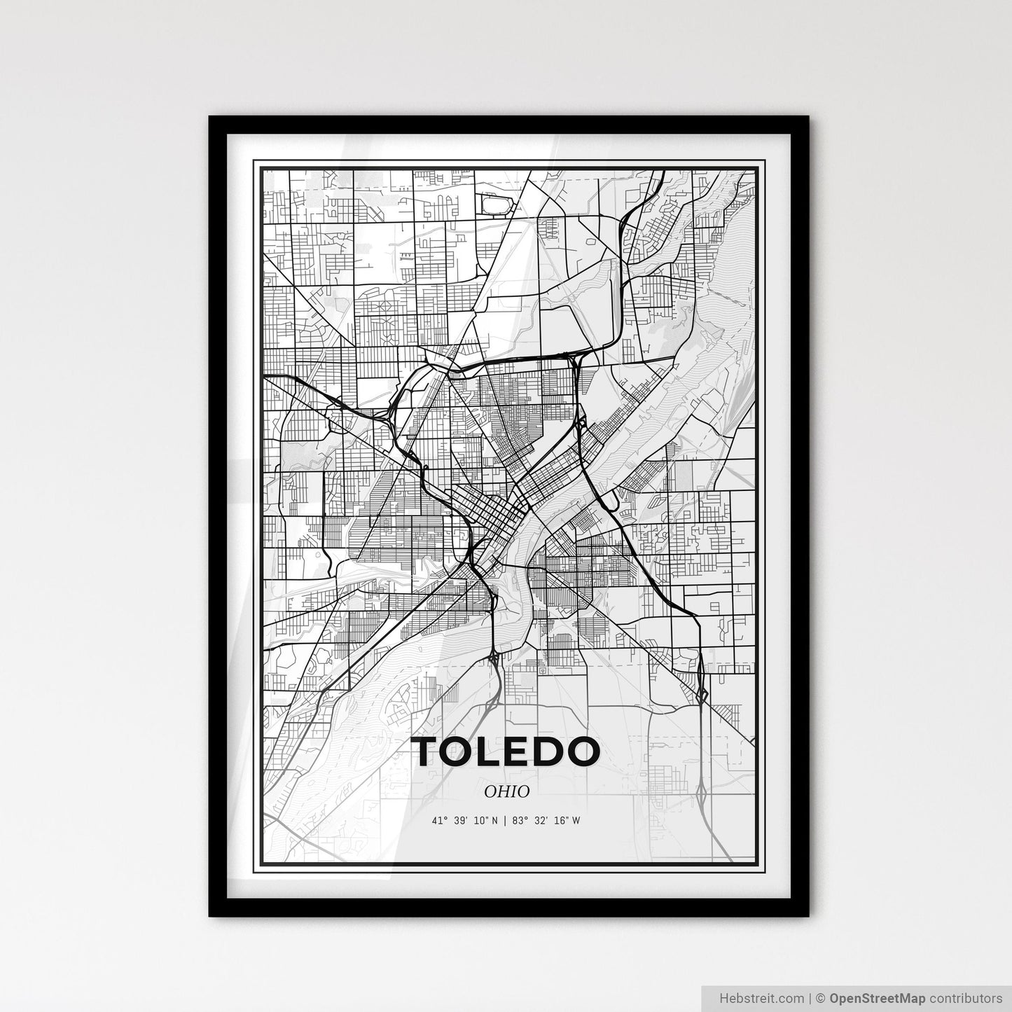 Toledo Ohio - Scandinavian Style City Map for Modern Home Decor