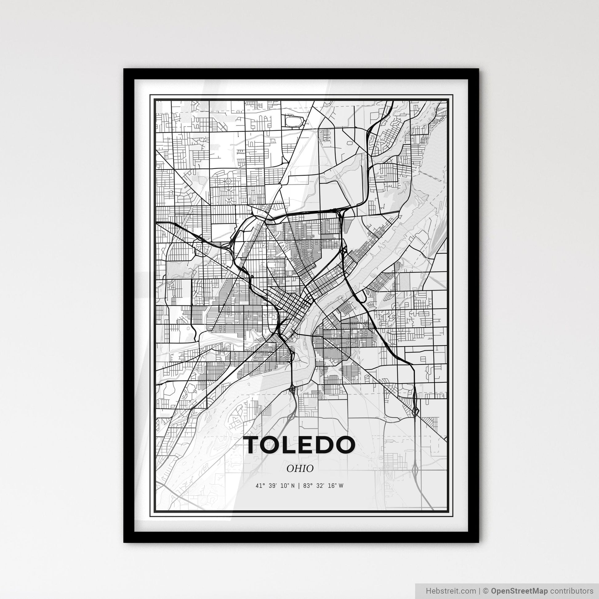 Toledo Ohio - Scandinavian Style City Map for Modern Home Decor