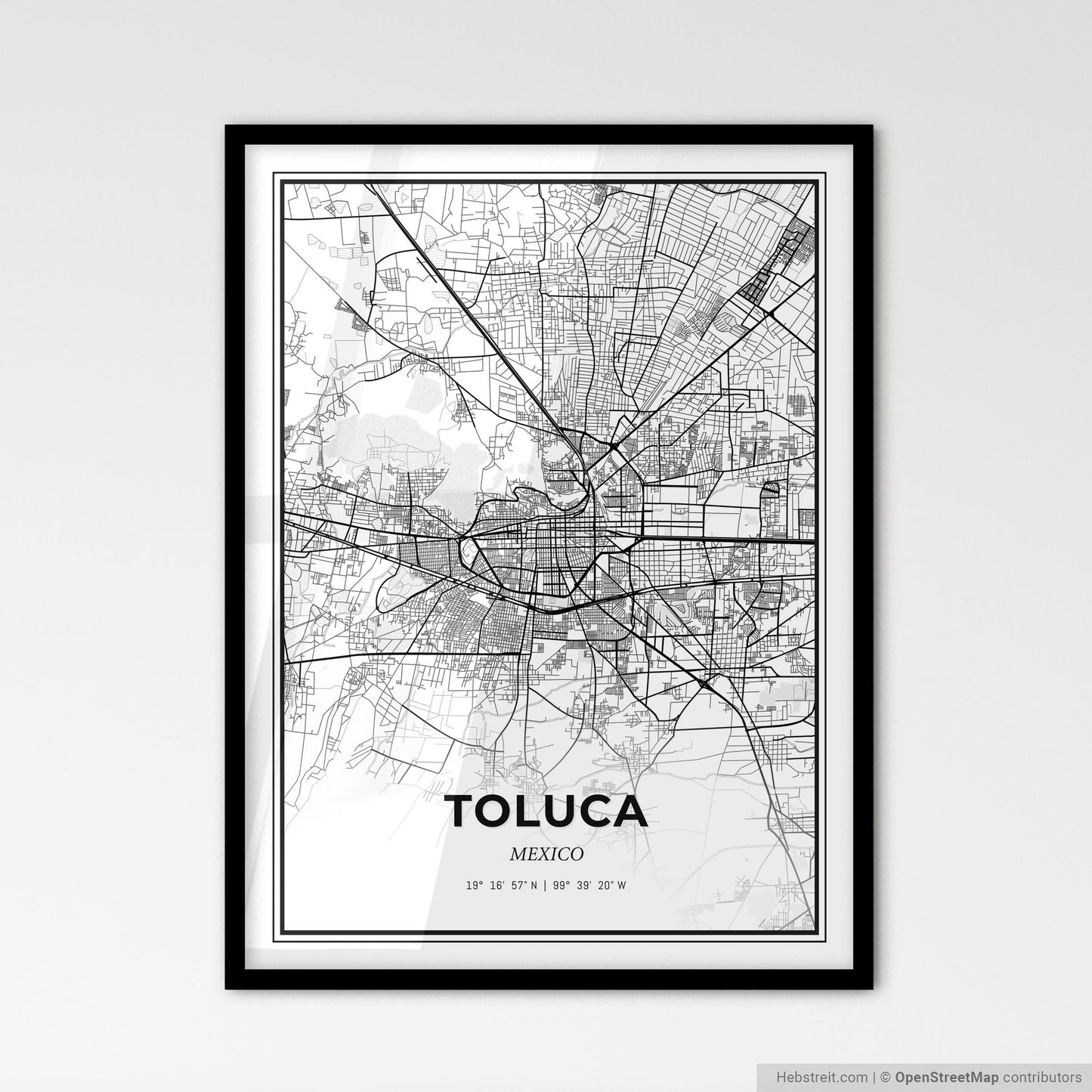 Toluca Mexico - Scandinavian Style City Map for Modern Home Decor