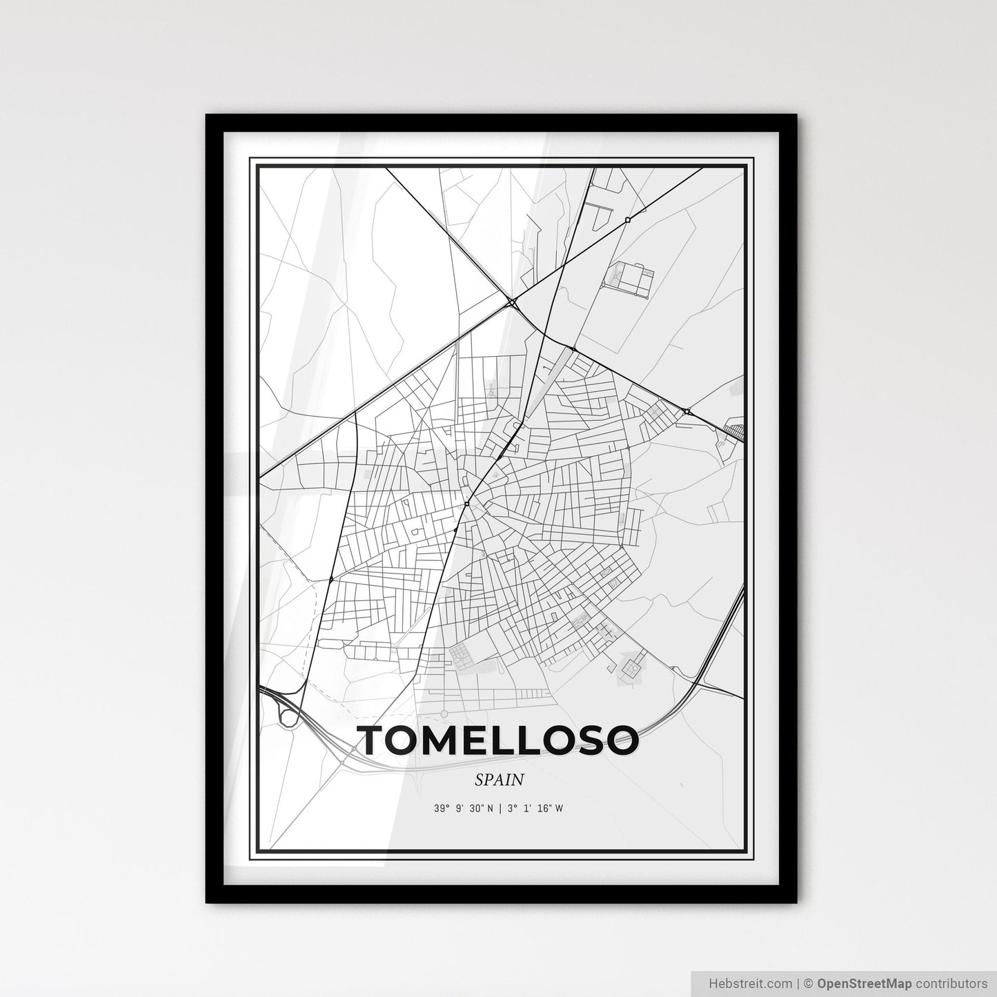 Tomelloso Spain - Scandinavian Style City Map for Modern Home Decor