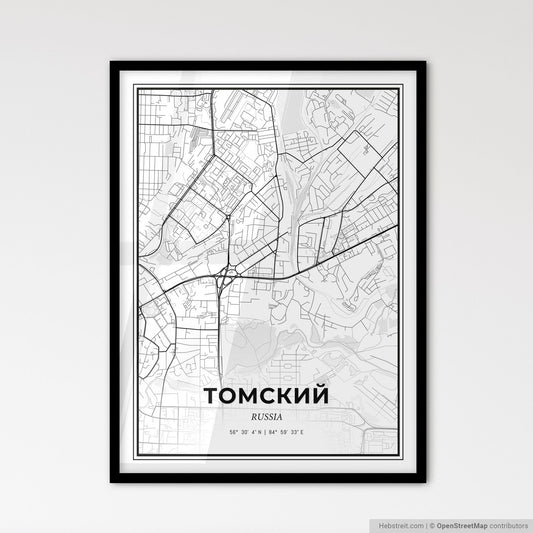 Tomsk Russia - Scandinavian Style City Map for Modern Home Decor