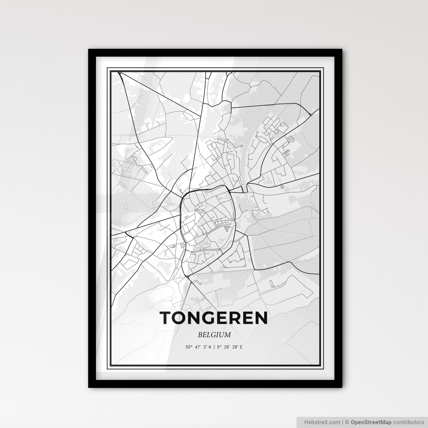 Tongeren  Belgium - Scandinavian Style City Map for Modern Home Decor