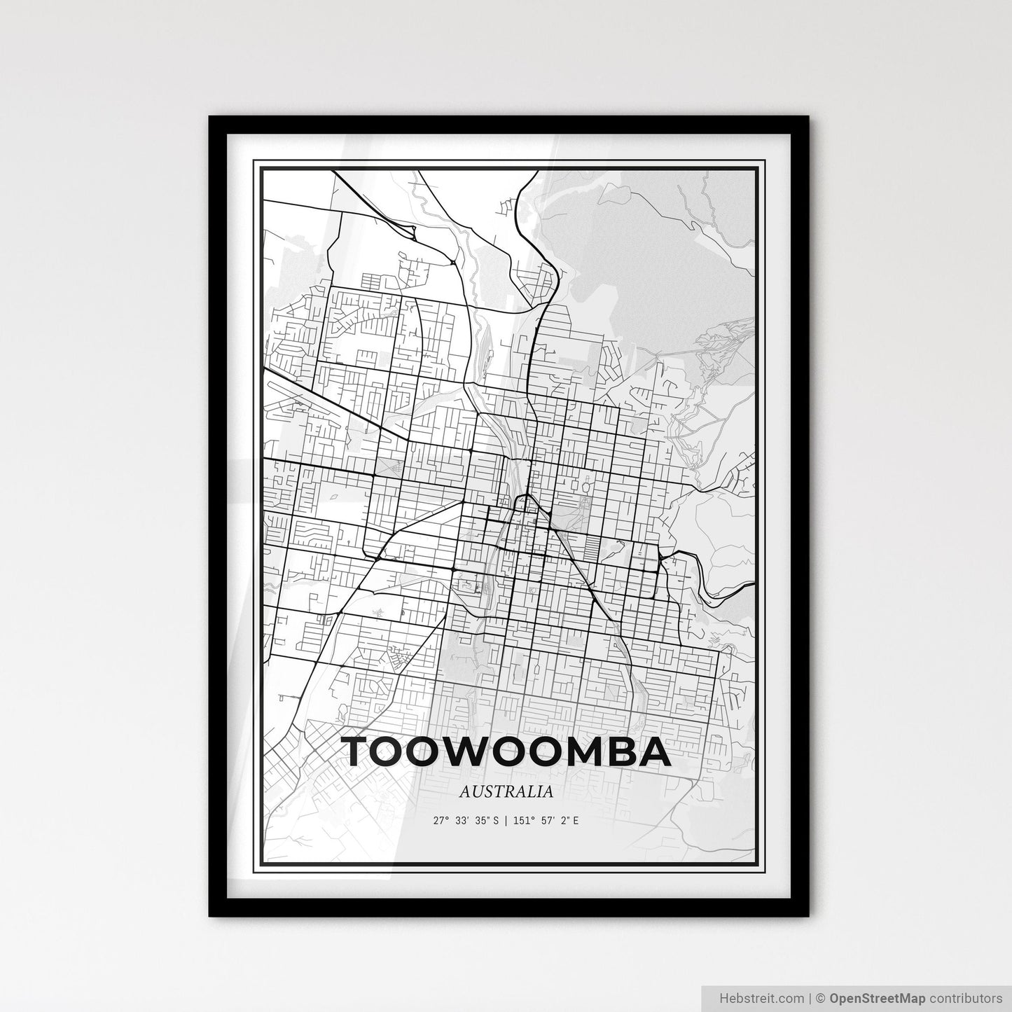 Toowoomba Australia - Scandinavian Style City Map for Modern Home Decor