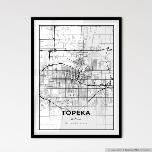 Topeka Kansas - Scandinavian Style City Map for Modern Home Decor