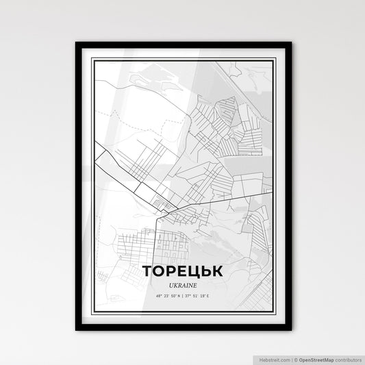 Toretsk Ukraine - Scandinavian Style City Map for Modern Home Decor