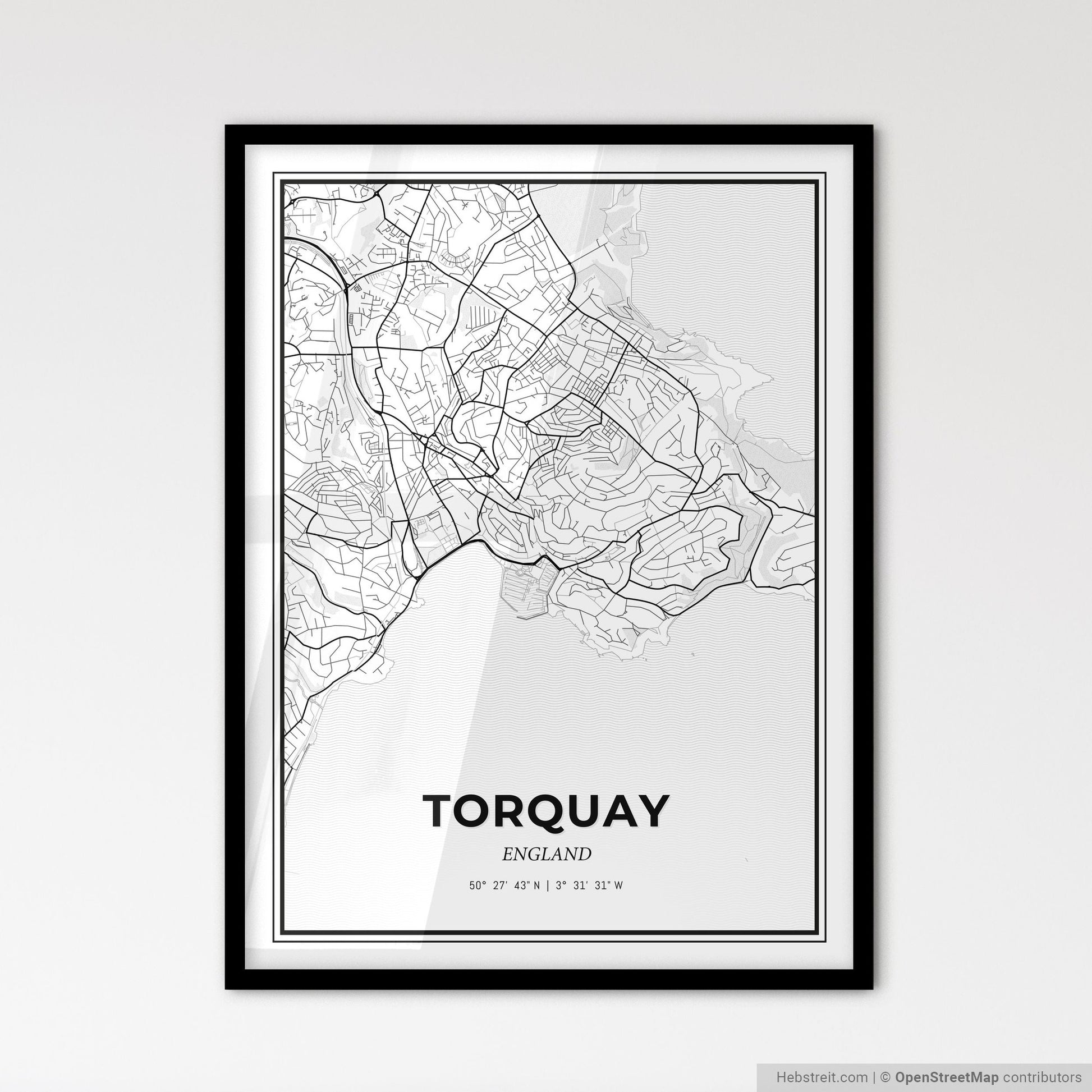 Torquay England - Scandinavian Style City Map for Modern Home Decor