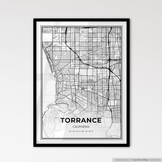 Torrance California - Scandinavian Style City Map for Modern Home Decor