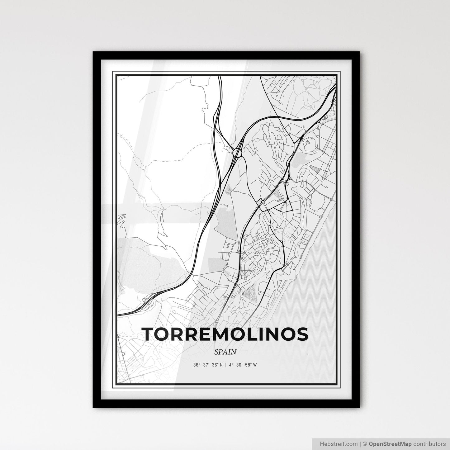 Torremolinos Spain - Scandinavian Style City Map for Modern Home Decor