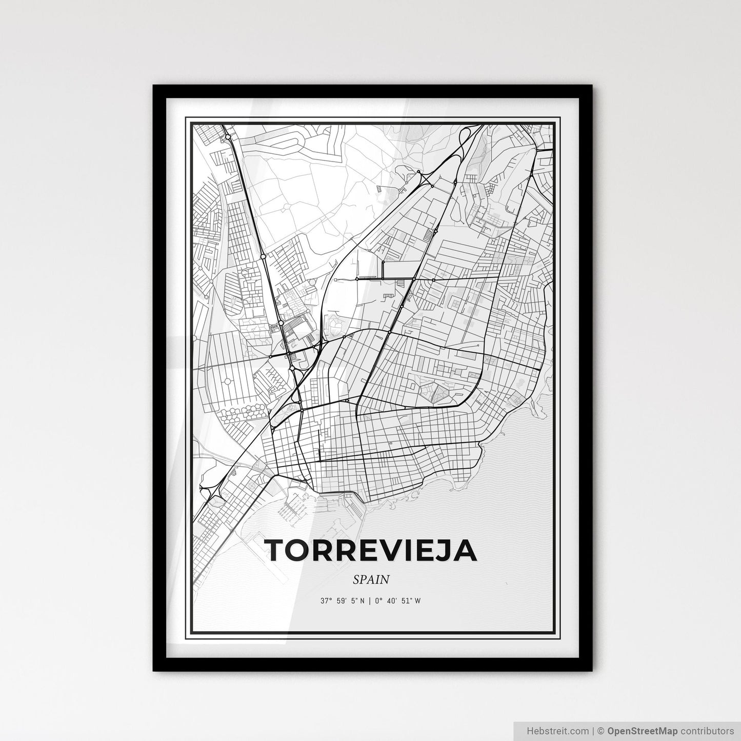 Torrevieja Spain - Scandinavian Style City Map for Modern Home Decor
