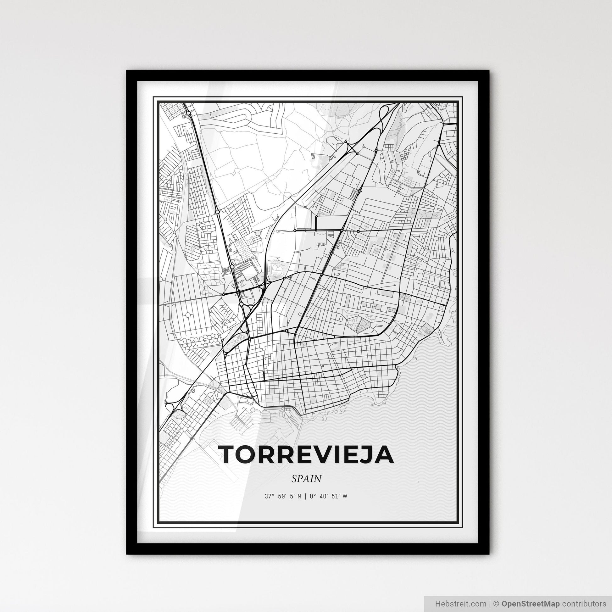 Torrevieja Spain - Scandinavian Style City Map for Modern Home Decor