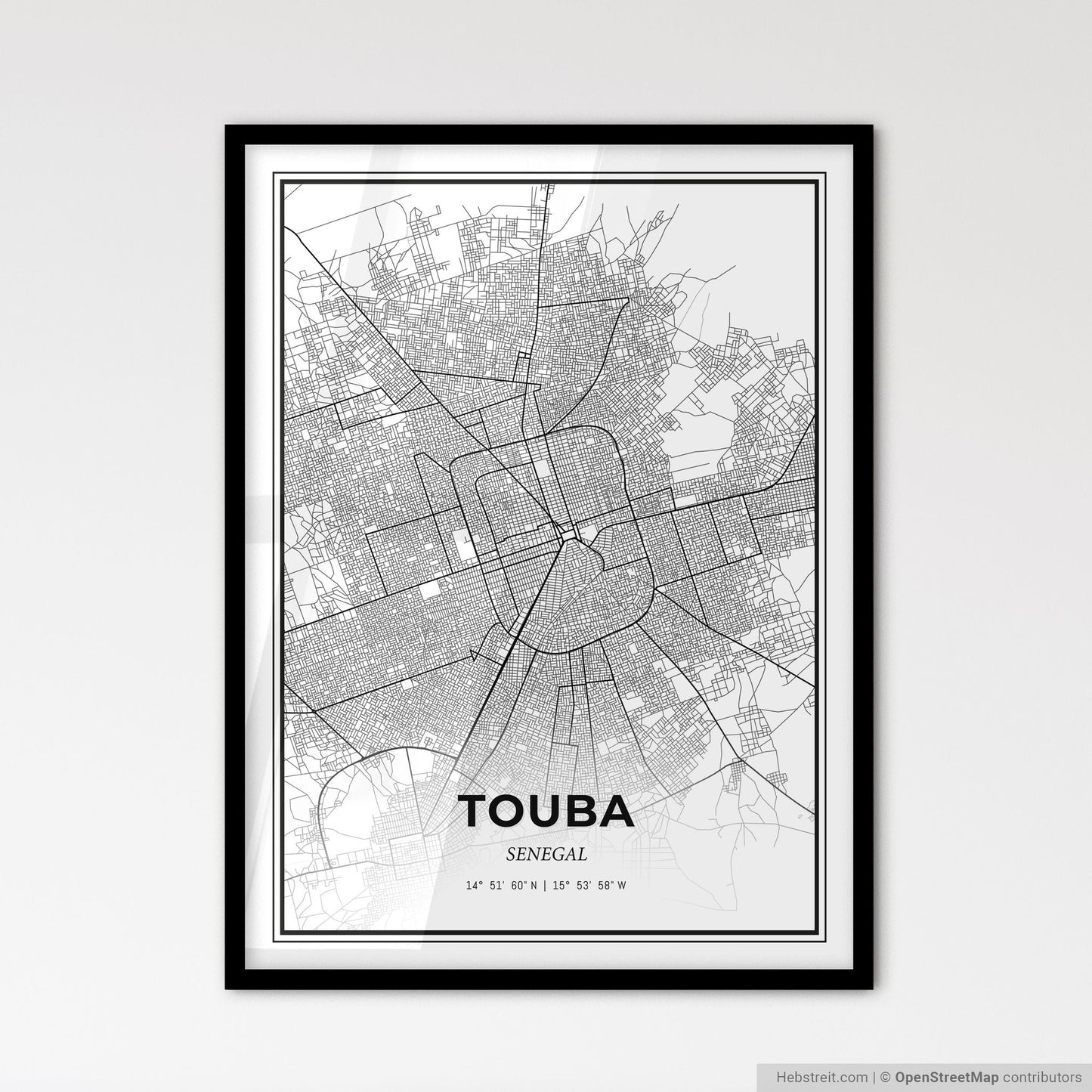 Touba Senegal - Scandinavian Style City Map for Modern Home Decor
