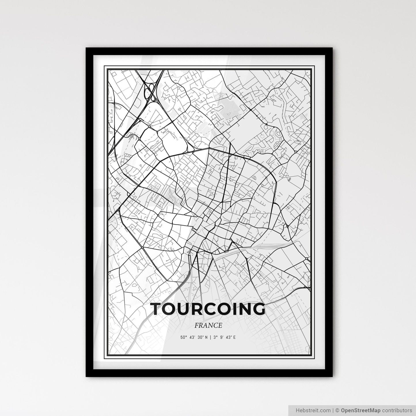Tourcoing France - Scandinavian Style City Map for Modern Home Decor