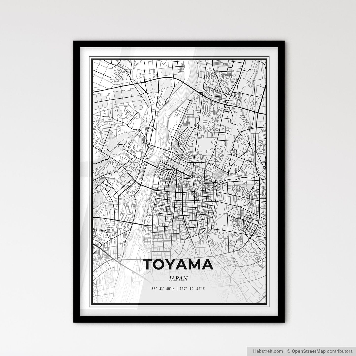 Toyama Japan - Scandinavian Style City Map for Modern Home Decor