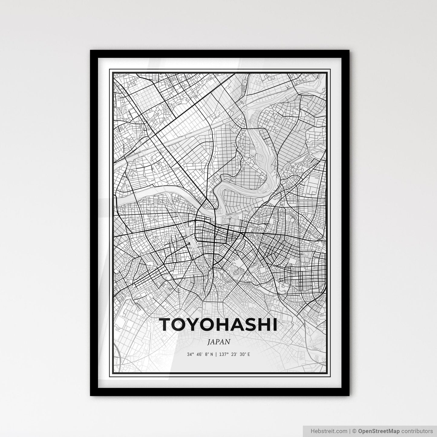 Toyohashi Japan - Scandinavian Style City Map for Modern Home Decor