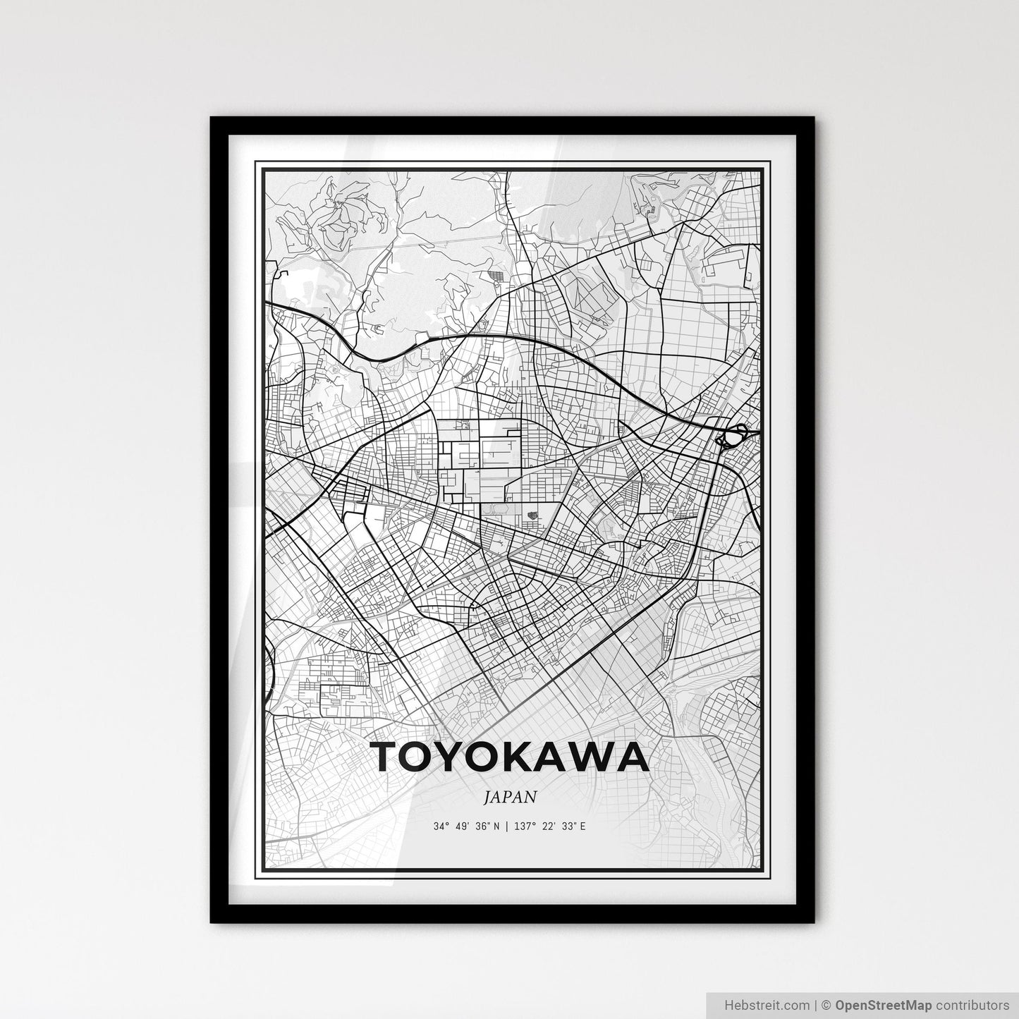 Toyokawa Japan - Scandinavian Style City Map for Modern Home Decor