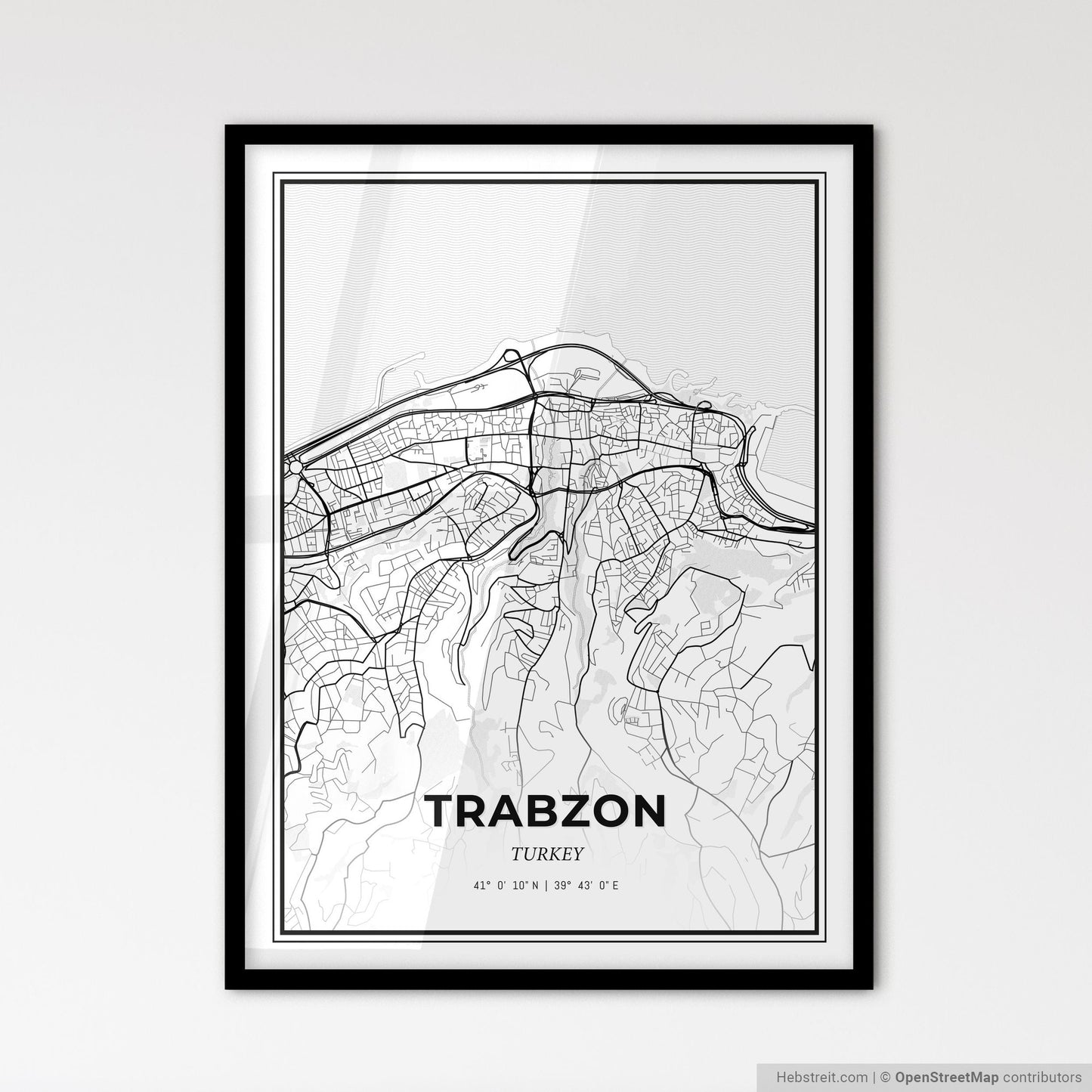 Trabzon Turkey - Scandinavian Style City Map for Modern Home Decor