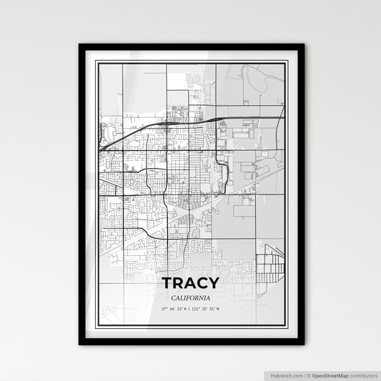 Tracy California - Scandinavian Style City Map for Modern Home Decor