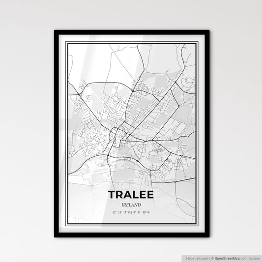 Tralee Ireland - Scandinavian Style City Map for Modern Home Decor
