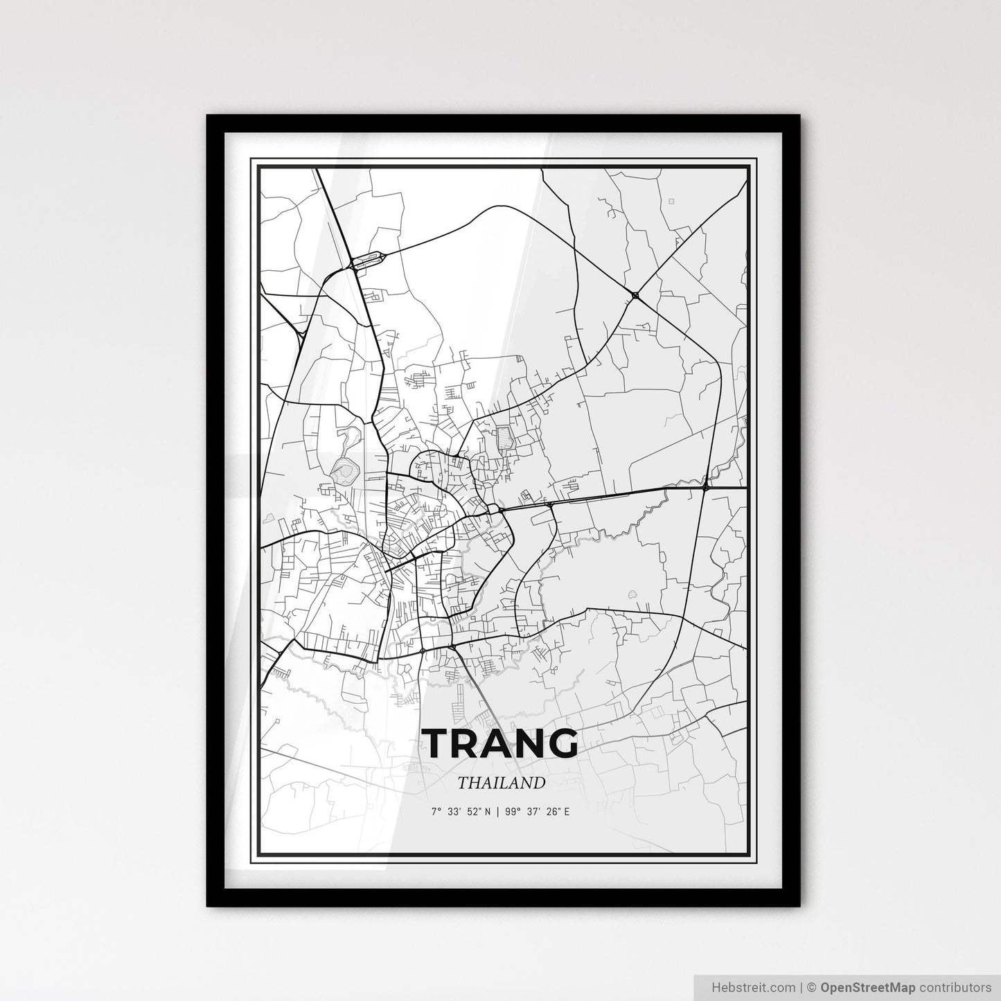 Trang Thailand - Scandinavian Style City Map for Modern Home Decor