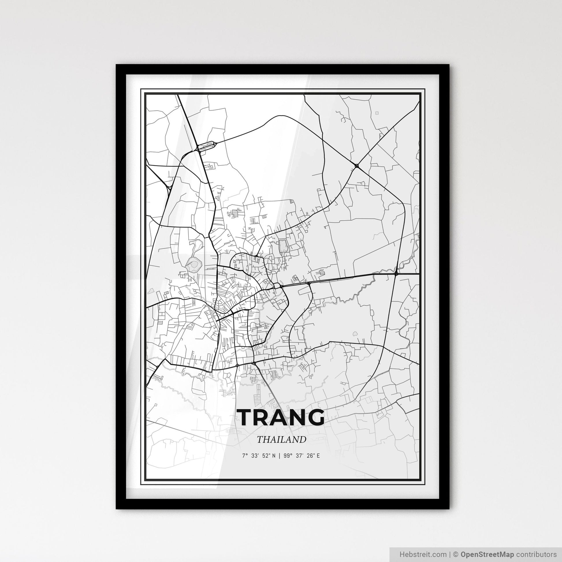 Trang Thailand - Scandinavian Style City Map for Modern Home Decor