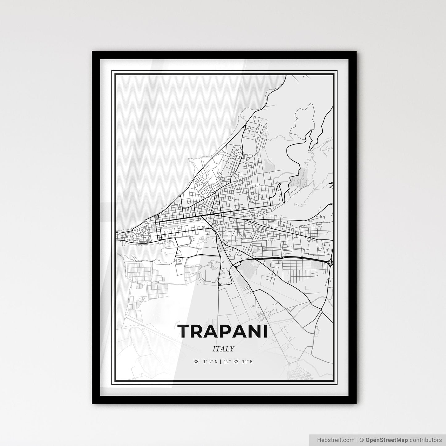 Trapani Italy - Scandinavian Style City Map for Modern Home Decor