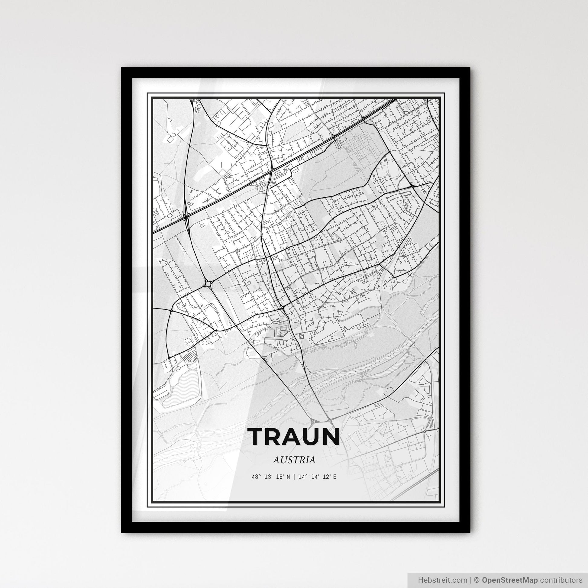 Traun Austria - Scandinavian Style City Map for Modern Home Decor