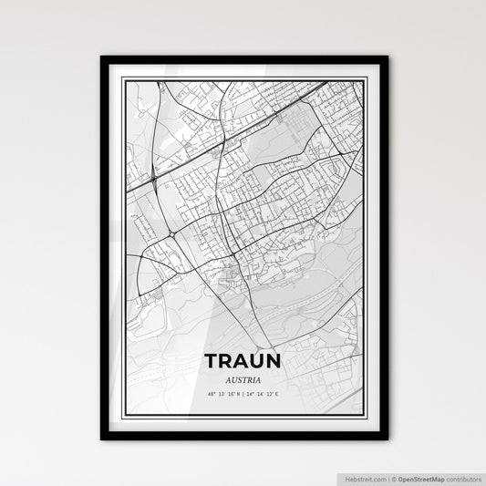 Traun Austria - Scandinavian Style City Map for Modern Home Decor