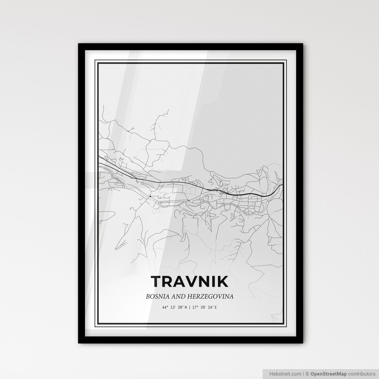 Travnik Bosnia and Herzegovina - Scandinavian Style City Map for Modern Home Decor