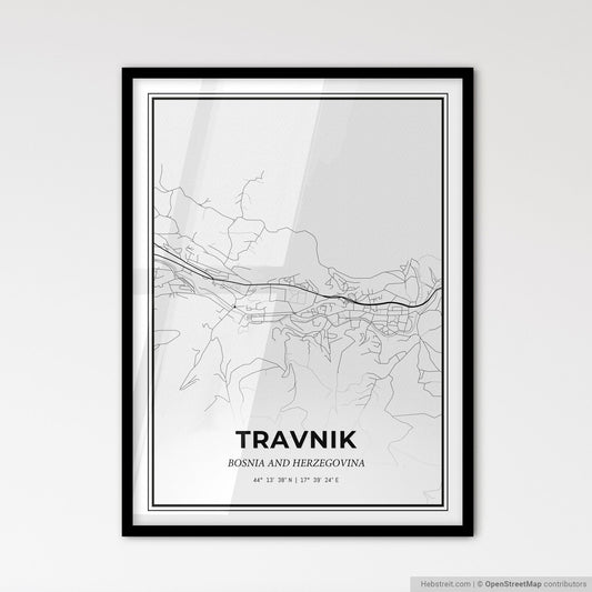 Travnik Bosnia and Herzegovina - Scandinavian Style City Map for Modern Home Decor