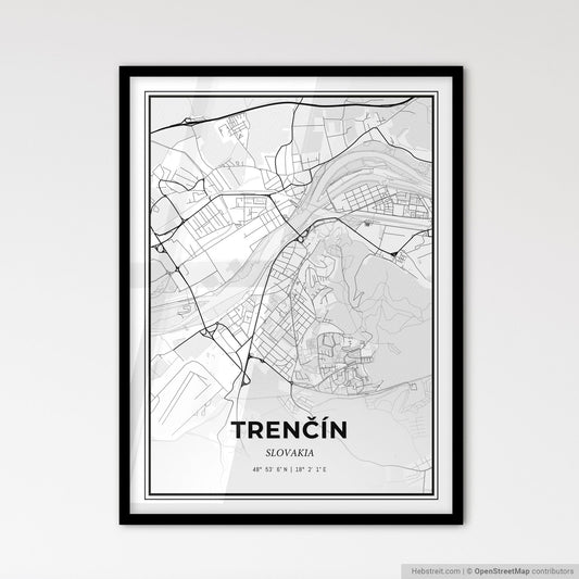 Trenčín Slovakia - Scandinavian Style City Map for Modern Home Decor