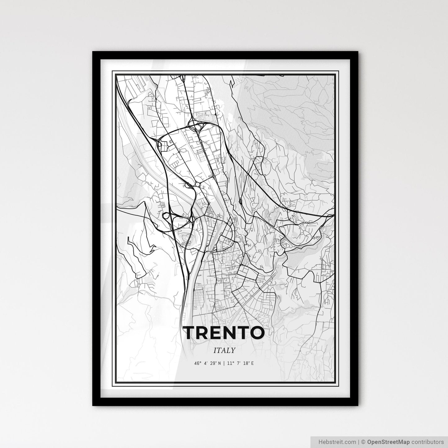 Trento Italy - Scandinavian Style City Map for Modern Home Decor