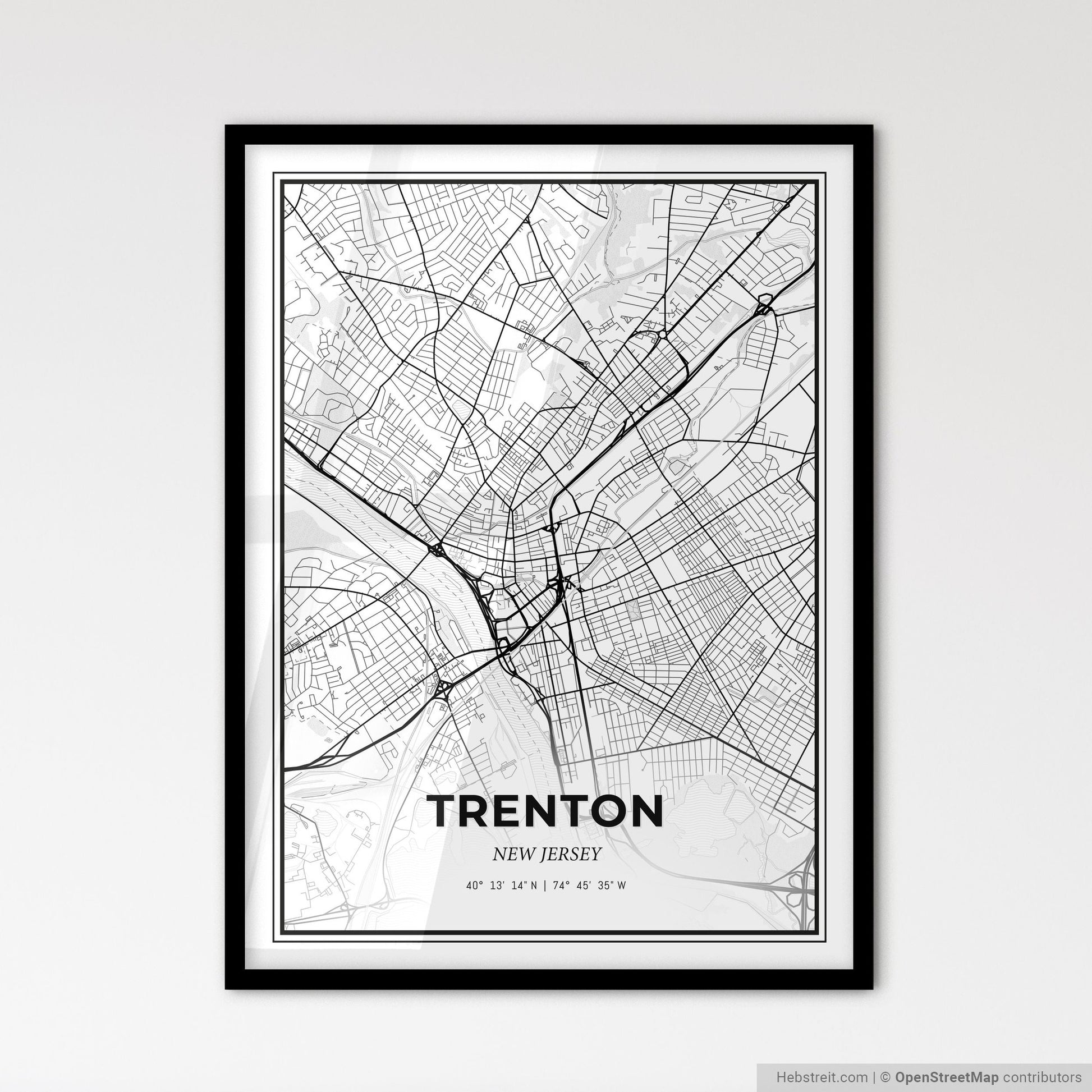 Trenton New Jersey - Scandinavian Style City Map for Modern Home Decor
