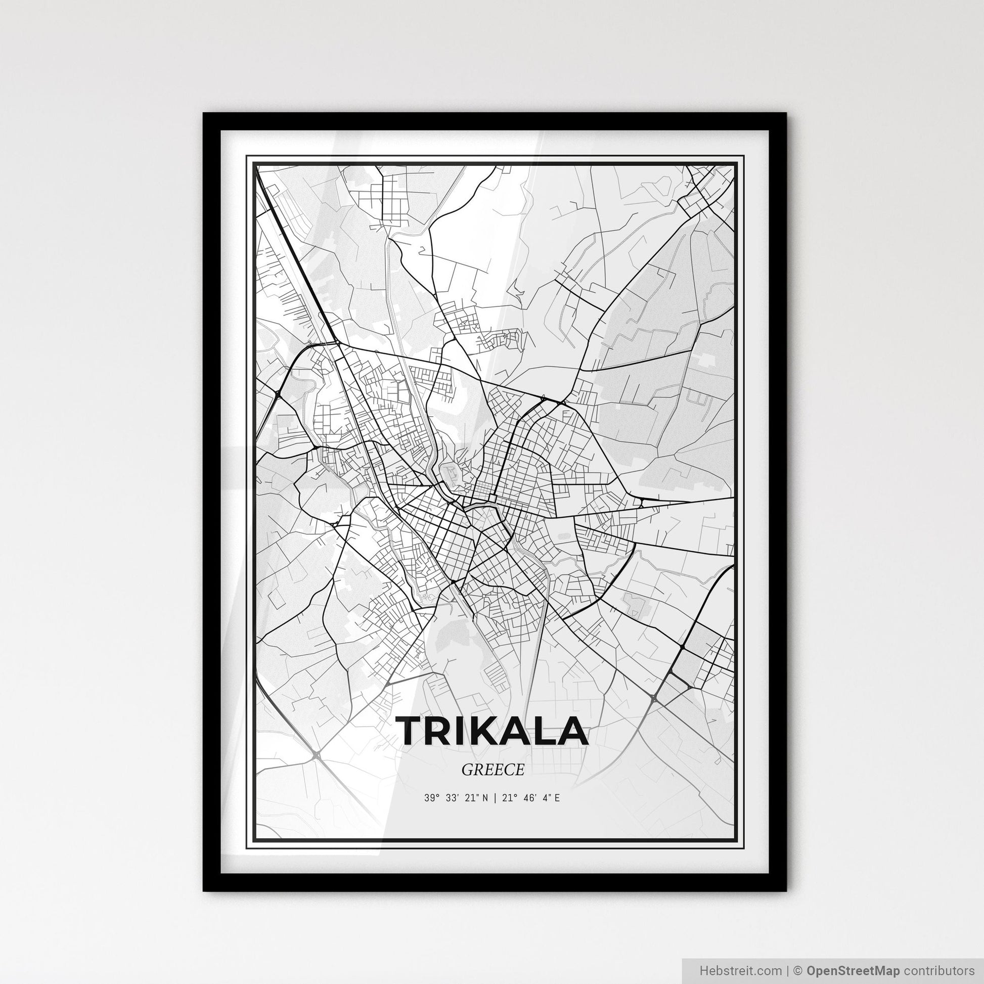 Trikala Greece - Scandinavian Style City Map for Modern Home Decor