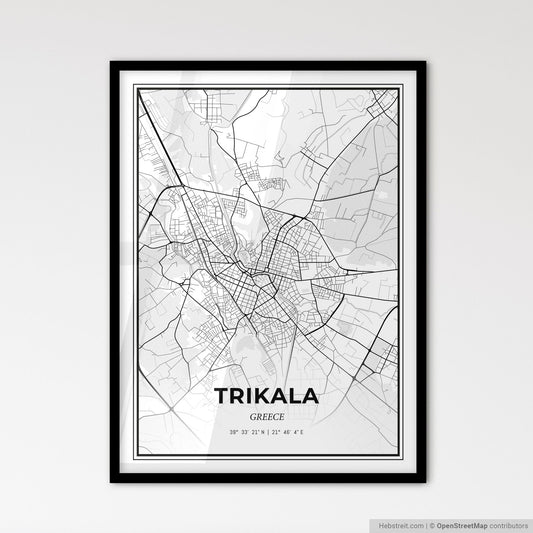 Trikala Greece - Scandinavian Style City Map for Modern Home Decor