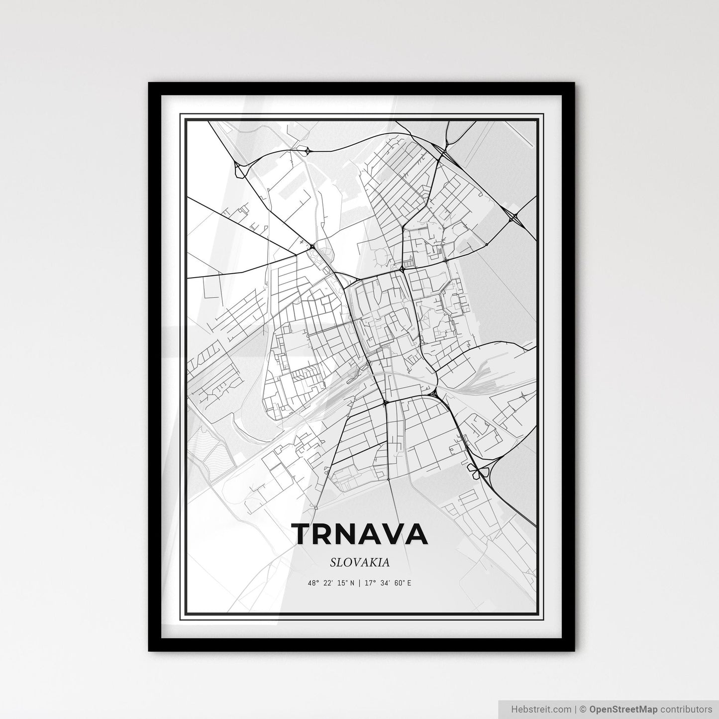 Trnava Slovakia - Scandinavian Style City Map for Modern Home Decor
