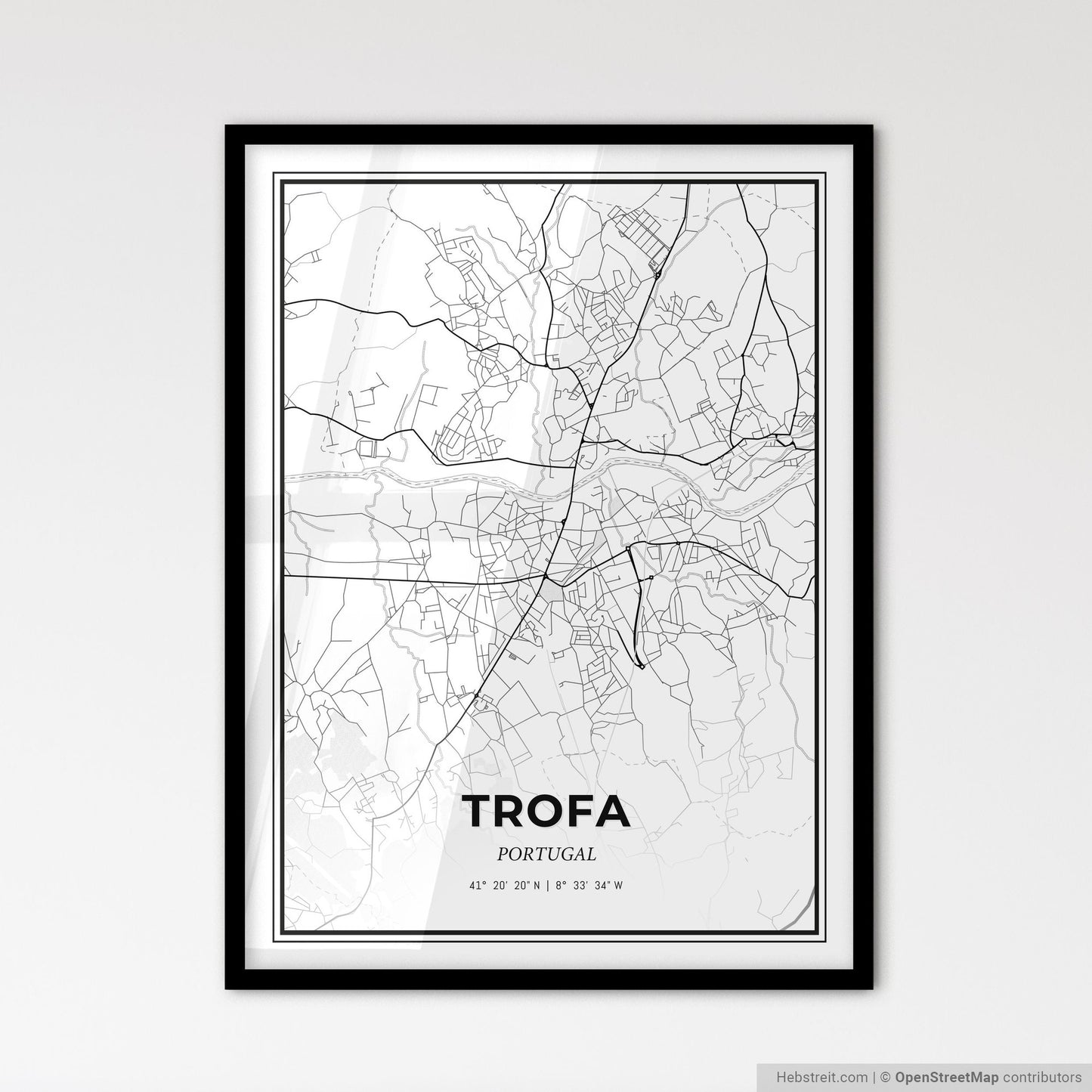 Trofa Portugal - Scandinavian Style City Map for Modern Home Decor