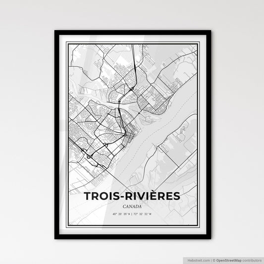 Trois-Rivières Canada - Scandinavian Style City Map for Modern Home Decor