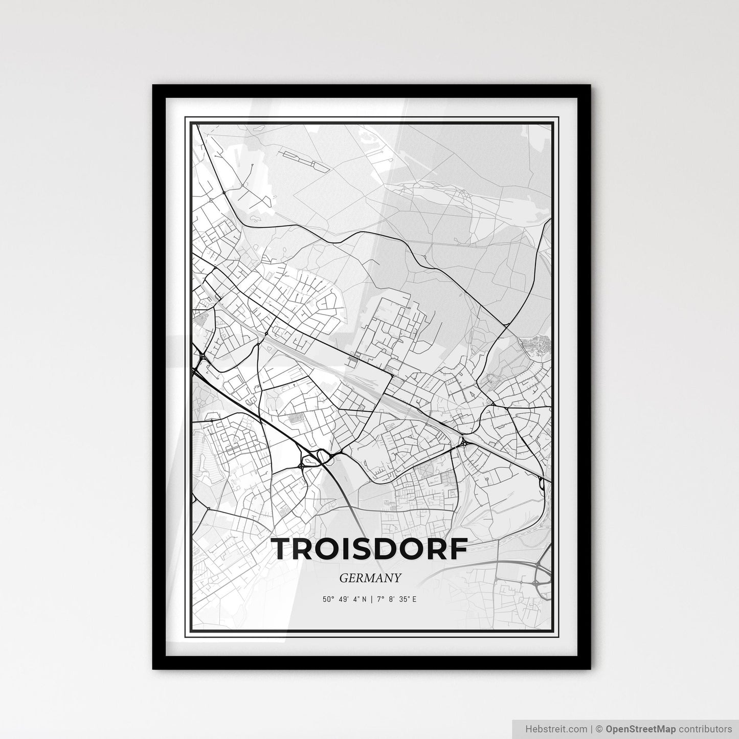 Troisdorf Germany - Scandinavian Style City Map for Modern Home Decor